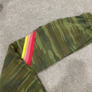 Aviator Nation Green Camouflage Joggers with Rainbow Detail